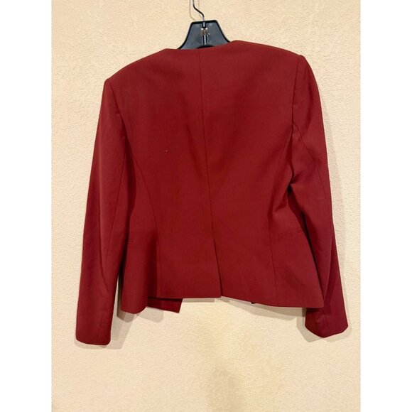 Theory Delaven Blazer Open Jacket Sz 2 Red Wool Blend Long Sleeve Career Office - Picture 6 of 8